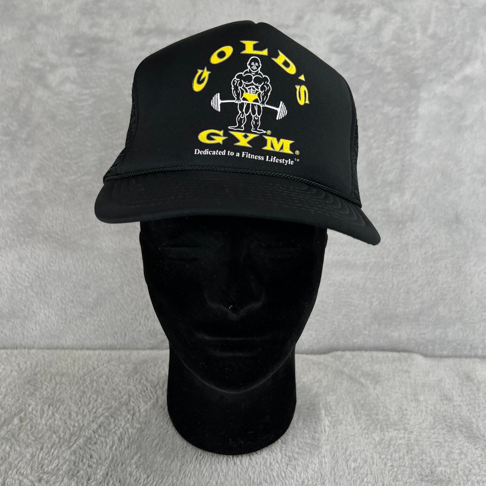 Vtg 90's Gold's Gym Trucker Hat Black Bodybuilding Mesh Snapback Very Clean